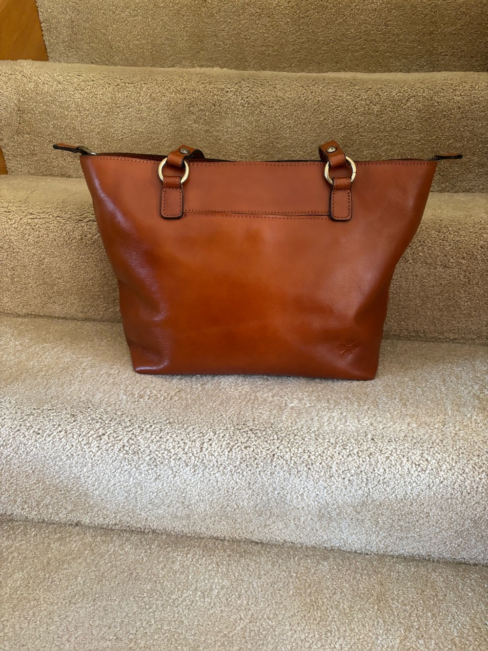 Patricia Nash Cognac Leather Tote with Gold Rings